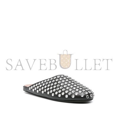 ALAÏA CRYSTAL-EMBELLISHED LEATHER MULES 